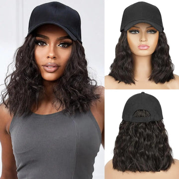 Hat Wig for Women Wig Cap with Curly Hair Extensions Hat with Hair Wave Adjustable Baseball Hat Synthetic Wigs