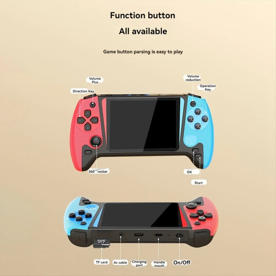[B63C] Handheld Video Game Console 500 in 1 3.5inch Retro Arcade Childhood Nostalgia Game Console for Kids Children Red Blue