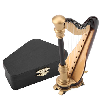 3.5in Wooden Miniature Harp Replica With Gift Case Instrument Model Musical Gifts Ornaments