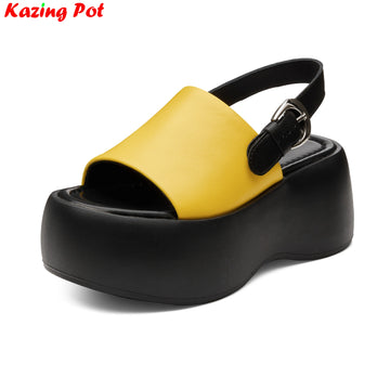 Krazing Pot Genuine Leather Peep Toe High Heels Casual Summer Shoes Slingback Elegant Dating Catwalk Brand Modern Women Sandals