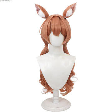 Anime Game Cosplay Costume Wigs 80cm Long Hair for Women Halloween Carnival Costume Props with Ear