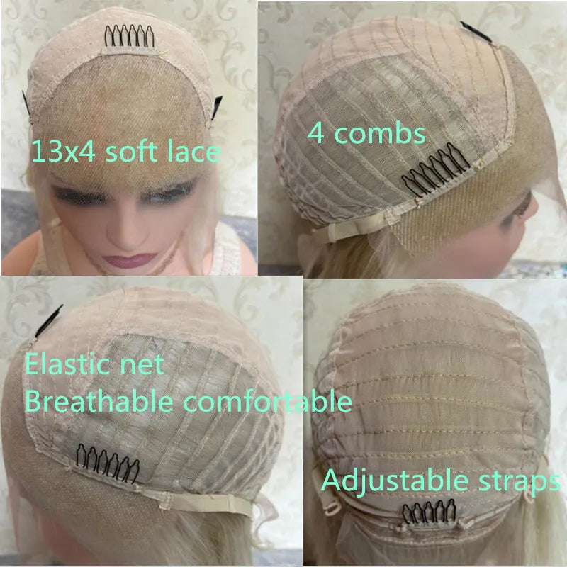 2026 New in Fashion Lace Front Wig Brown Blonde Highlights Synthetic Blend 5% Human Hair Wigs for Women Lady Natural Hairline