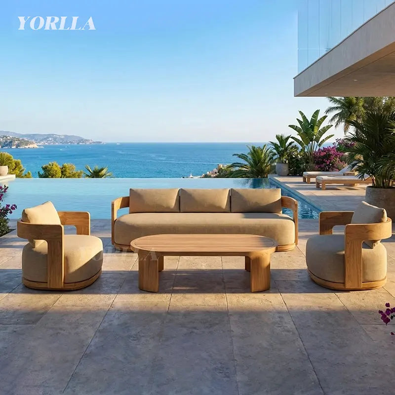 Modern Outdoor Furniture Wooden Garden Waterproof Fire Pitoutdoor Sofa Sets Hotel Outdoor Teak Patio Sofa Luxury Garden Sofa Set