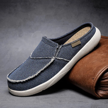 Casual Slip on Mens Shoes Outdoor Walking Comfortable Canvas Slippers Korean Trend Baotou Half Drag Slides Zapatillas Hombre
