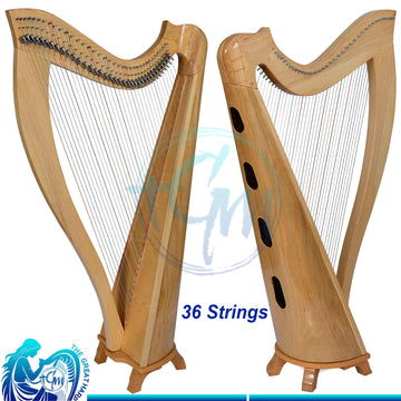 36 String Round Back Harp Wooden Lever Harp Traditional Music Performance Instrument