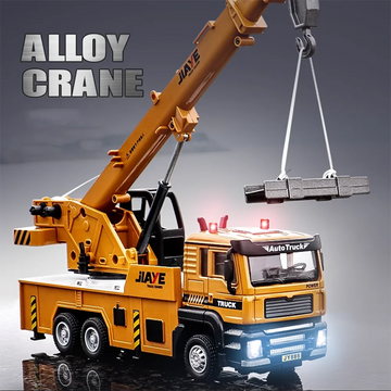 DUFFDUN 1:50 Diecast Alloy Crane Truck Model — Sound & Light, Pull-Back Function