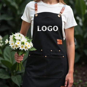 Customized Logo Work Apron Professional Grade Chef Apron With Pocket for Kitchen Men Women Restaurant Cafe Waiter Work Uniform