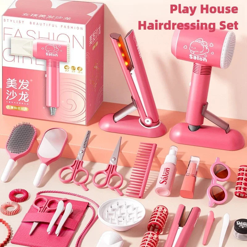 Girls Beauty Salon Set pretend play Hairdresser Toy Hair Cutting Kit With Hair Dryer Scissor Apron And Stylin Accessories