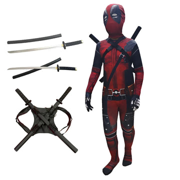 High-quality PU Deadpool Superheroes Child Costume Halloween Cosplay Costume Deadpool Suit Jumpsuit Superhero Deadpool  Costume