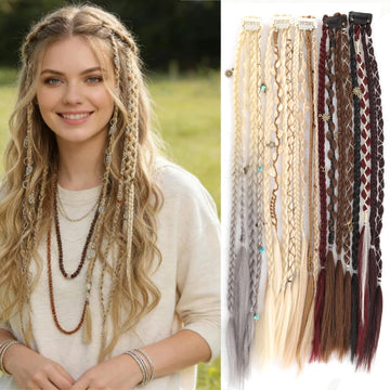 Wig with 4 small braids and hair extensions for women paired with Bohemian style BB clip on synthetic boxing braids