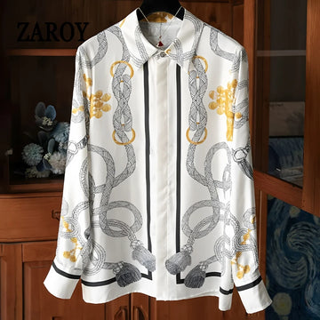 Camisas Newest Exclusive Women Luxury Shirt Long Sleeve Lapel Satin Shirt Old Money Print Brand Design Shirt OL Blouse руба