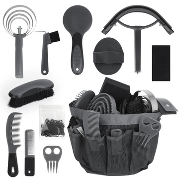 Horse Grooming Kit 11 Pcs – Complete Horse Brushes & Care Supplies Set with Organizer Tote Bag, Equipment & Gifts for Horse Owne