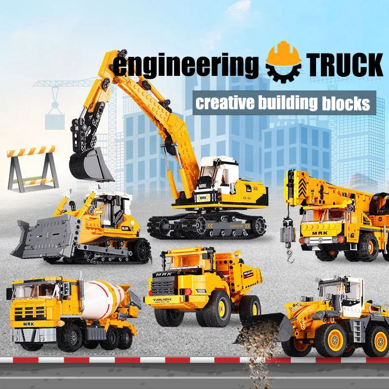 MOC Engineering Vehicle Building Blocks Set — Wheel Loader, Excavator & Crane, LEGO-Compatible