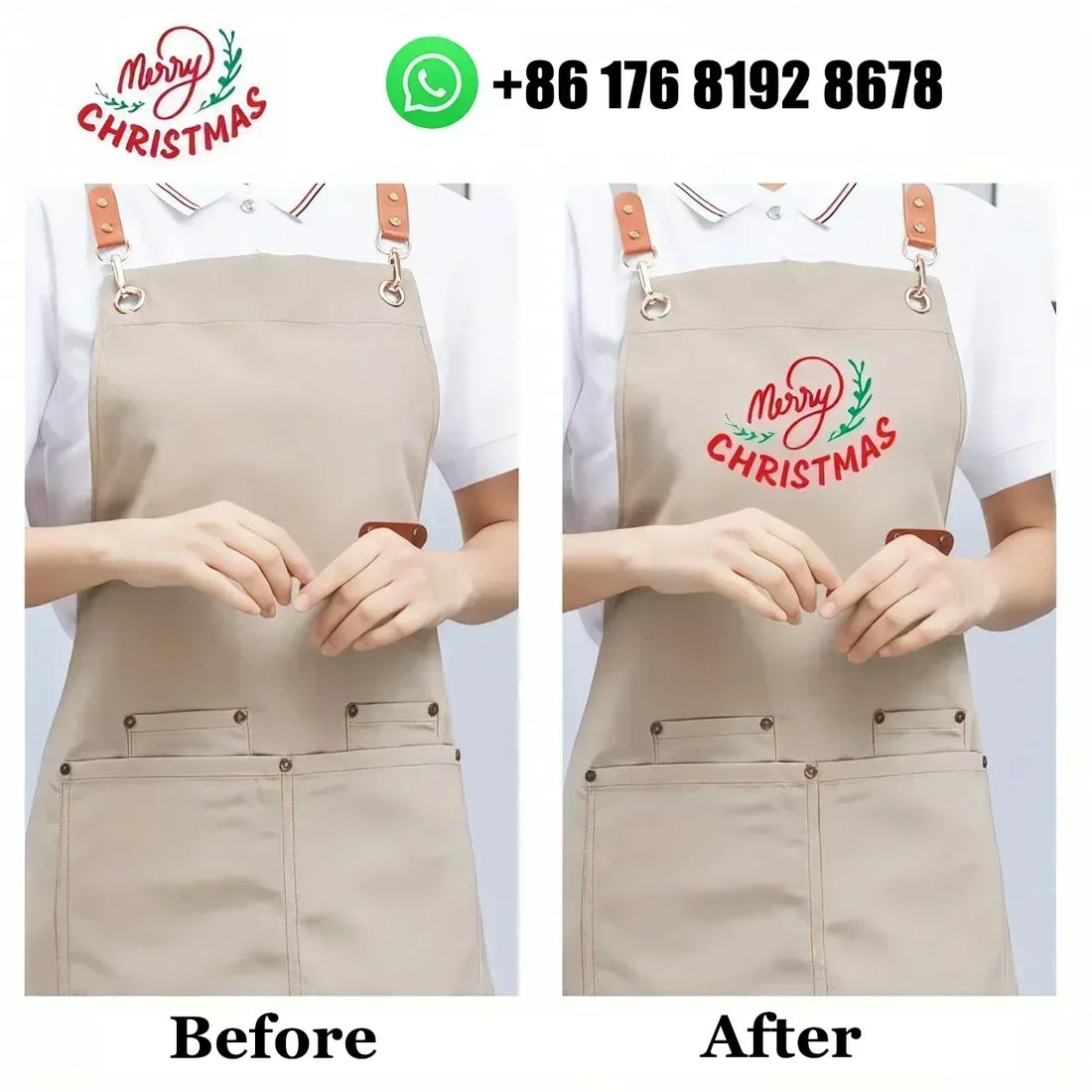 Customized Logo Work Apron Professional Grade Chef Apron With Pocket for Kitchen Men Women Restaurant Cafe Waiter Work Uniform