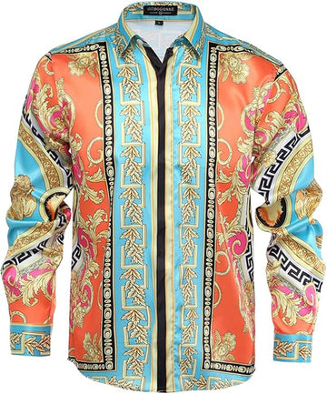 Men's European Baroque Pattern 3D Printed Shirt Long Sleeve Collar Hawaiian Casual Shirt Outdoor Party Minimalist Clothes Men