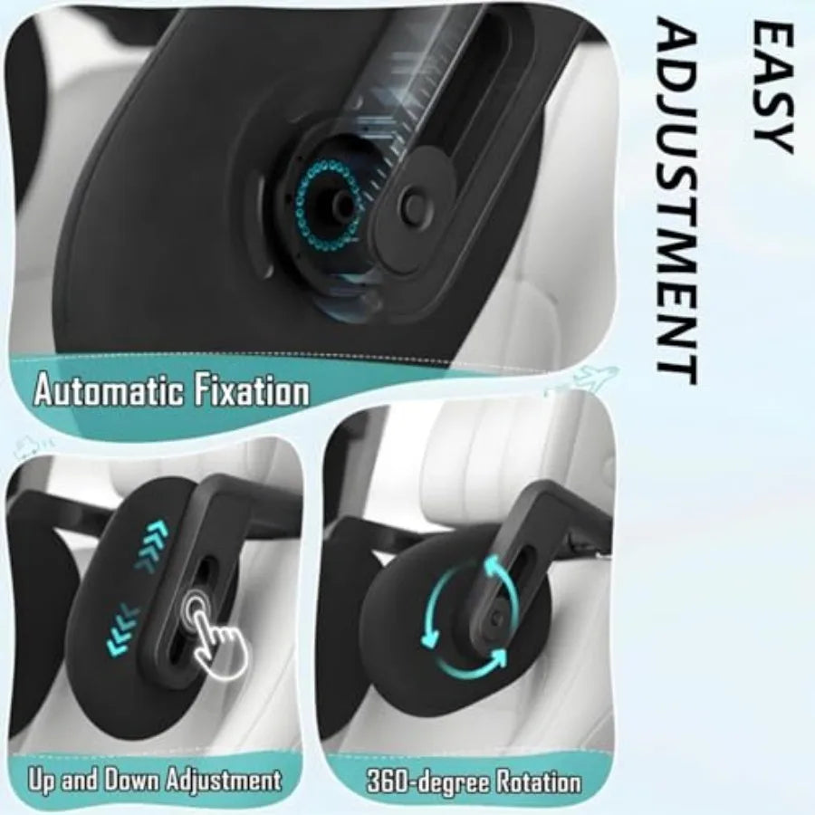Car Headrest Pillow with Hook, Adjustable Car Seat Neck Support with Memory Foam and Ice Silk, 360° Rotating Travel Sleeping He