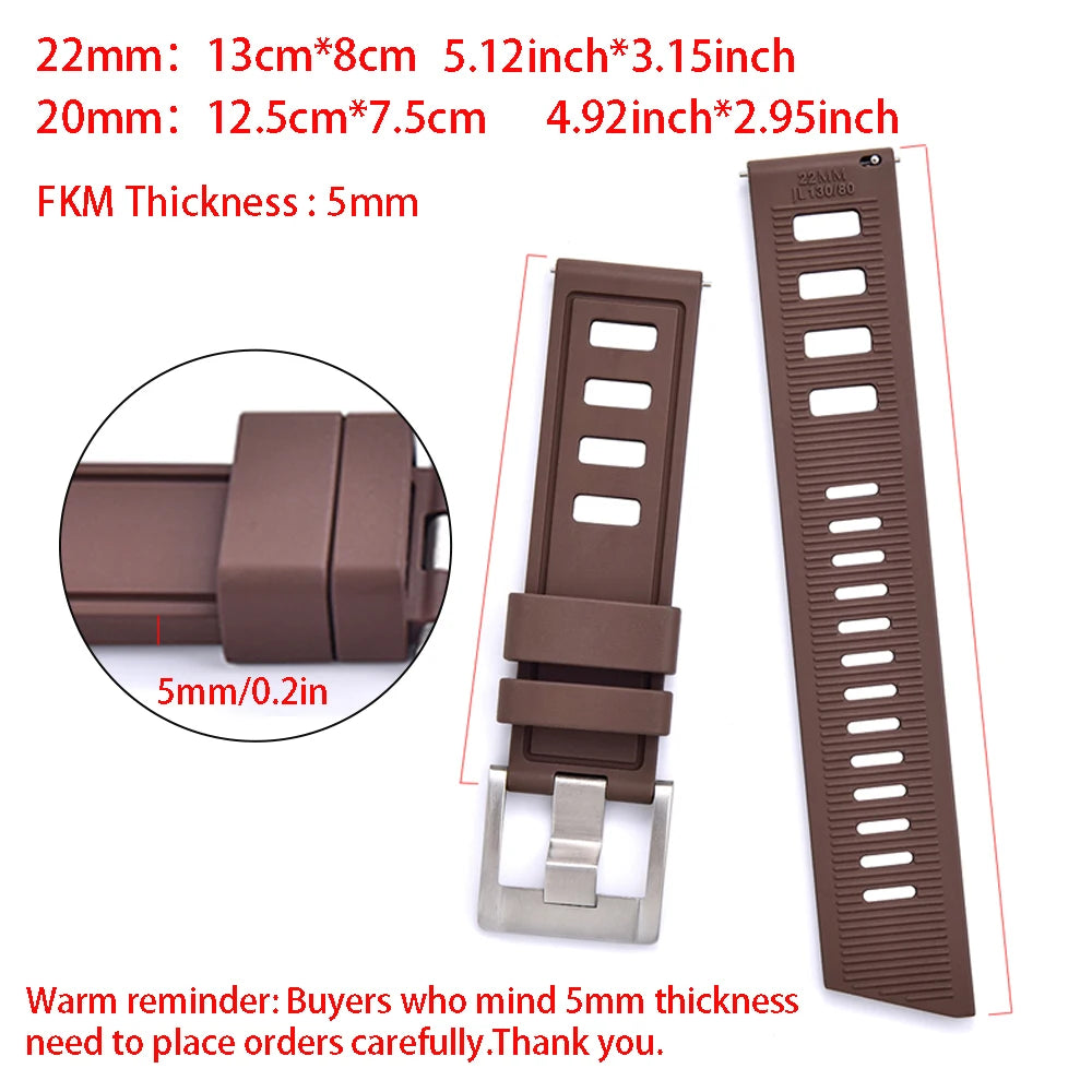 New Design Heavy Duty FKM 20mm 22mm Watch Strap Waterproof Fluororubber Band Quick Release Universal Fit For Diving/Sports Watch