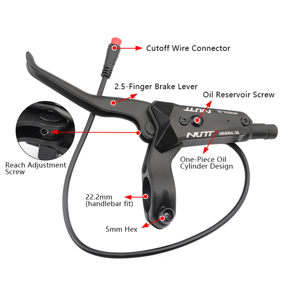 NUTT 4-Piston Hydraulic Cutoff Disc Brake – Universal Fit for E-Bikes & E-Scooters, Integrated Oil Cylinder & Reach Adjustment