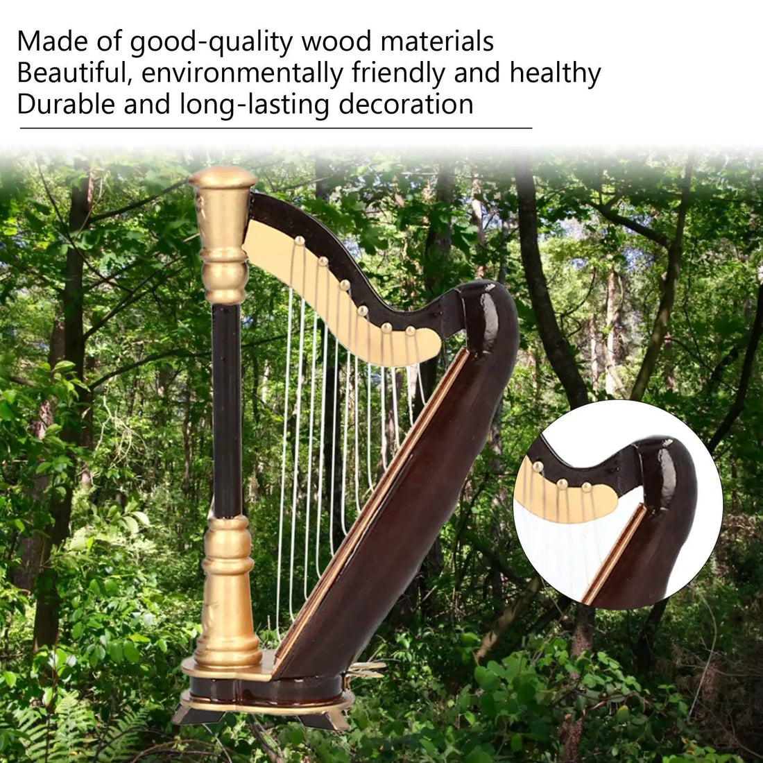 Mini Harp Model Musical Instrument Replica Home Office Table Decoration Ornament MG‑253