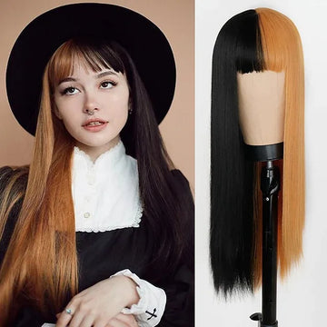 Wigs for Women Yellow and Black Wig Long Straight hair Cosplay Wig Halloween wig Two Tone Ombre Color Women Synthetic Hair Wigs