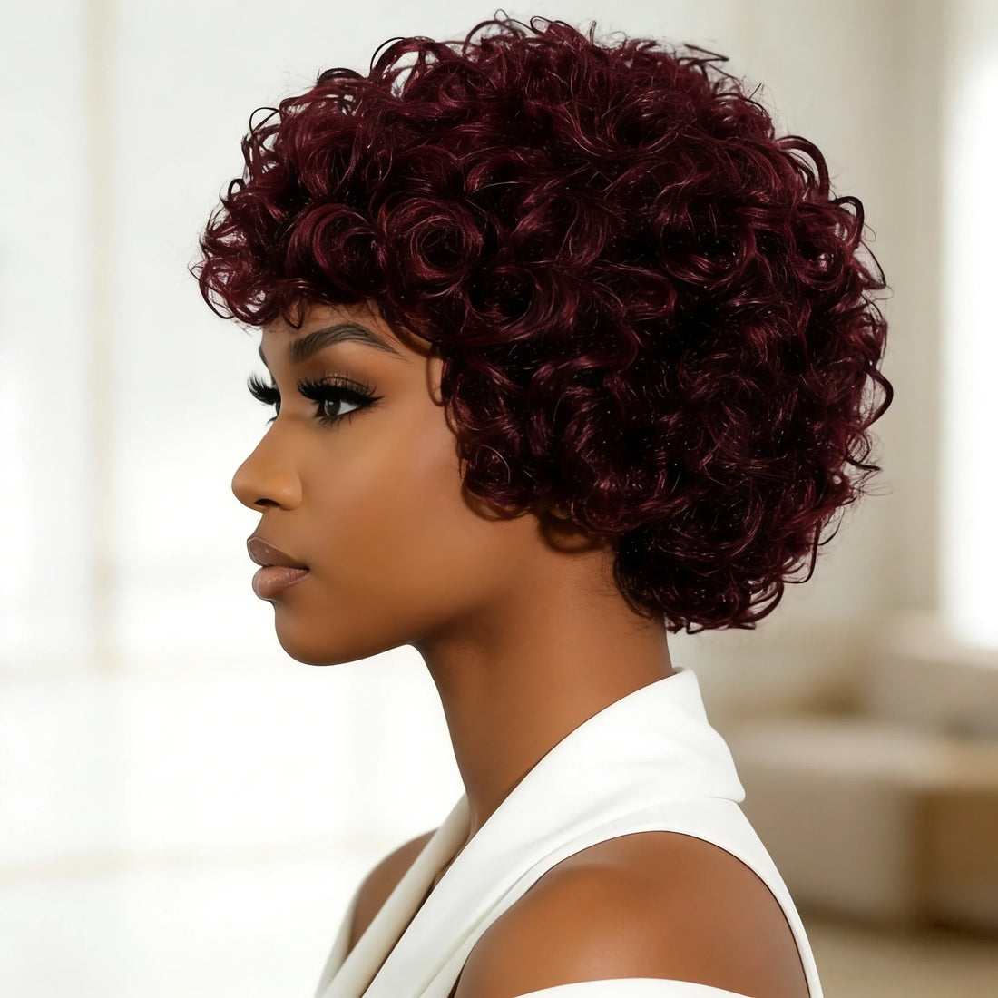 Loose Curly Human Hair Wigs for Women 6 inch Short Pixie Afro Kinky Curly Wig With Bangs full Machine Made Wig