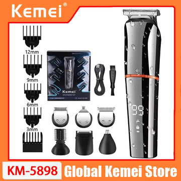 Kemei KM-5898 Washable Grooming Kit Electric Shaver Hair Trimmer Facial Beard Clipper Rechargeable Body Hair Cutting Machine