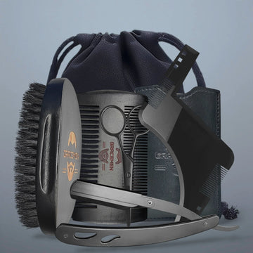 Gracemen Beard Kit - Grooming Set for Men - Beard Template & Brush & Comb & Case & Straight Razor & Scissors & Travel Bag