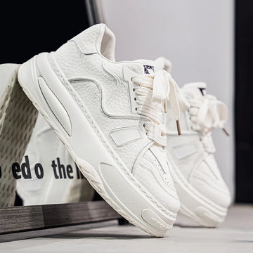 Men's Platform Heightening Color-Match Leather Sneakers