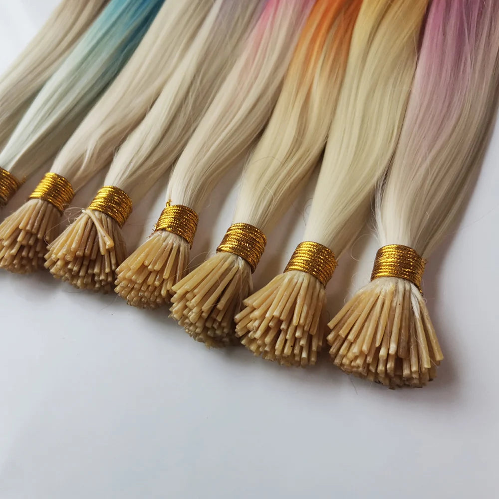 Colorful Hair Extensions I Tip Hair Rainbow Hairpieces Ombre Color 16inch 100 Strands/set  For Women Synthetic Hair Accessiories