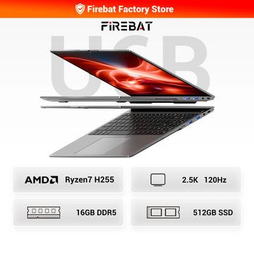 FIREBAT U6B 16" Gaming & Business Laptop — Ryzen 7, DDR5 16GB, 512GB, 2.5K, WiFi 6