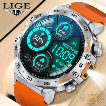LIGE 2026 Smart Watch Men Sport Watches LED Flashlight 360*360 Ultra HD Screen Waterproof Fitness Bluetooth Call Men Smartwatch