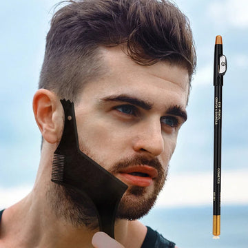 2Pcs Men's Beard Grooming Kit with Pencil And Comb Set Hairdressing Tool for Moustache Shaping Styling Template Ruler Combs
