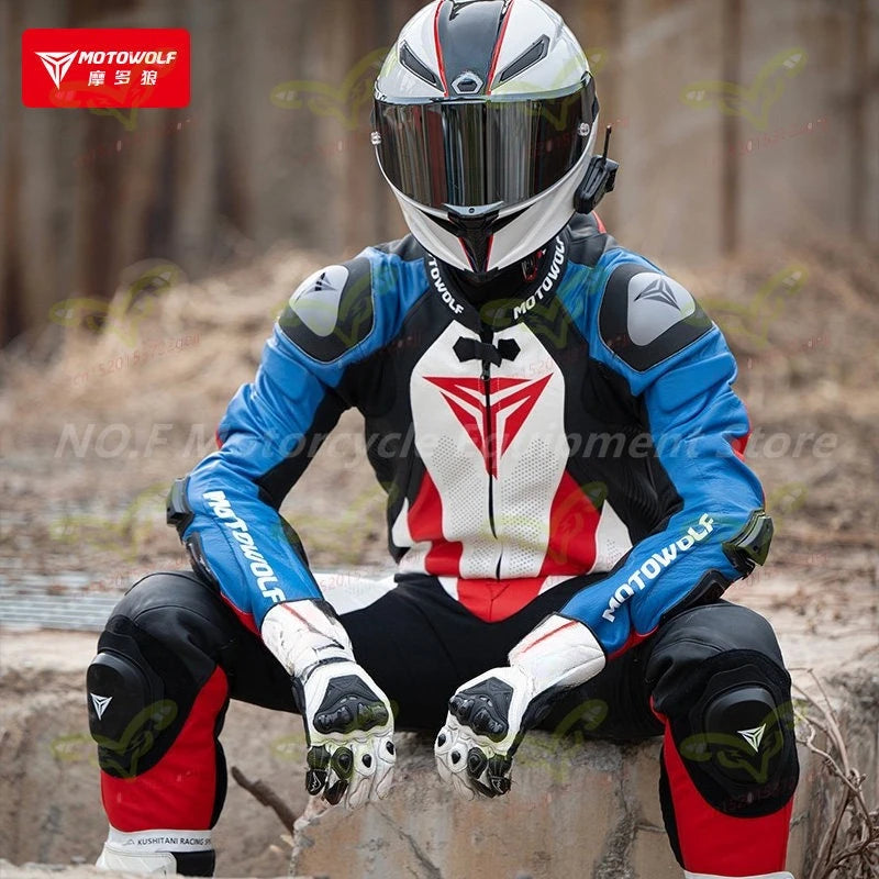 MOTOWOLF JM10 One-Piece Cowhide Leather Racing Suit with CE Protection