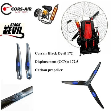 CorsAir Black Devil M25 Paramotor Carbon Propeller — 115cm, 122cm & 125cm, Ultralight