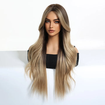 70cm Long Middle Parting Blonde Brown Synthetic Wig Wavy Wigs Daily Cosplay Party Use Heat Resistant Fiber Hair Wigs for Women