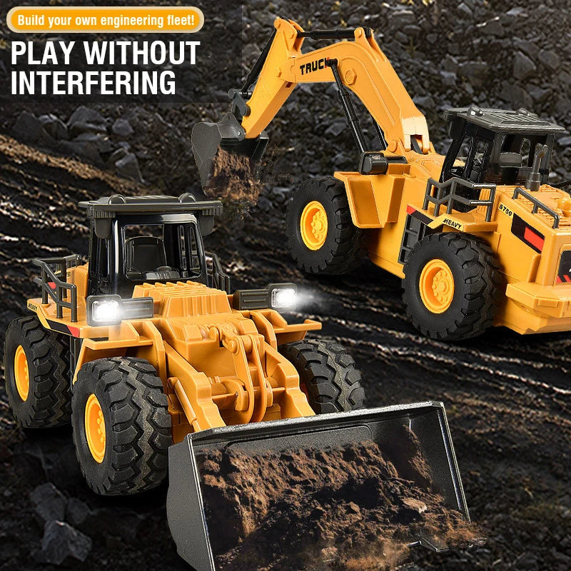 2.4G Alloy Remote Control Dump Truck Excavator Bulldozer Engineering Vehicle 9 Channels RC Trucks Model Children's Toy Kids Gift