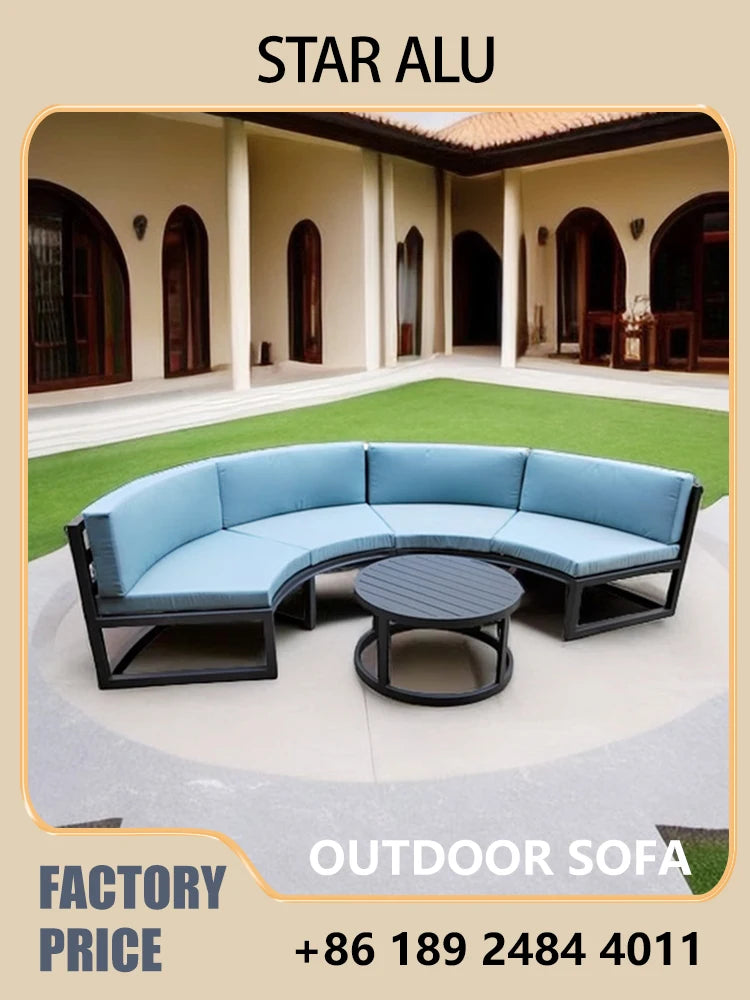 360° Round Outdoor Sofa Set | Deep Grey Aluminum Patio Furniture | Waterproof Garden Balcony Furniture