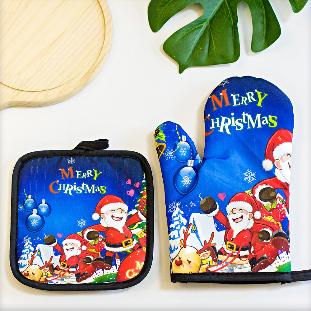 Festive Christmas Oven Mitts – Holiday Kitchen Utensils Print | Heat-Resistant & Non-Slip Grip