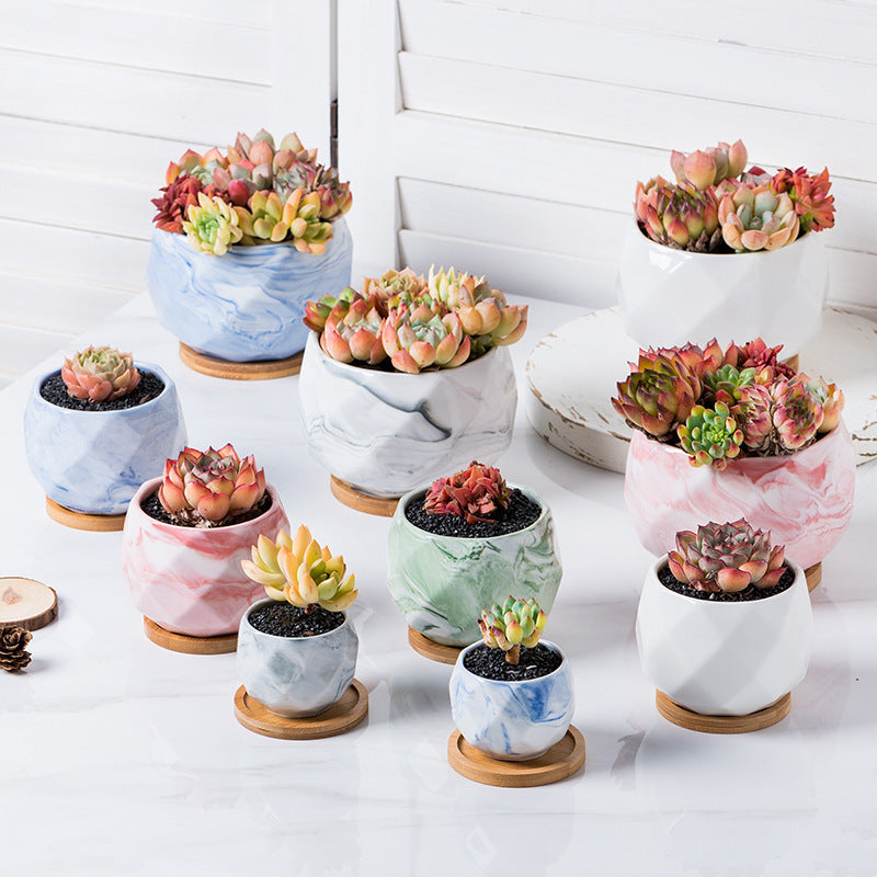 Scandinavian Marbled Ceramic Succulent Planters – Minimalist Indoor Plant Pots for Home & Office Decor